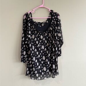 INC International Concepts Black and Tan Ruffled Dot 2 Piece Blouse